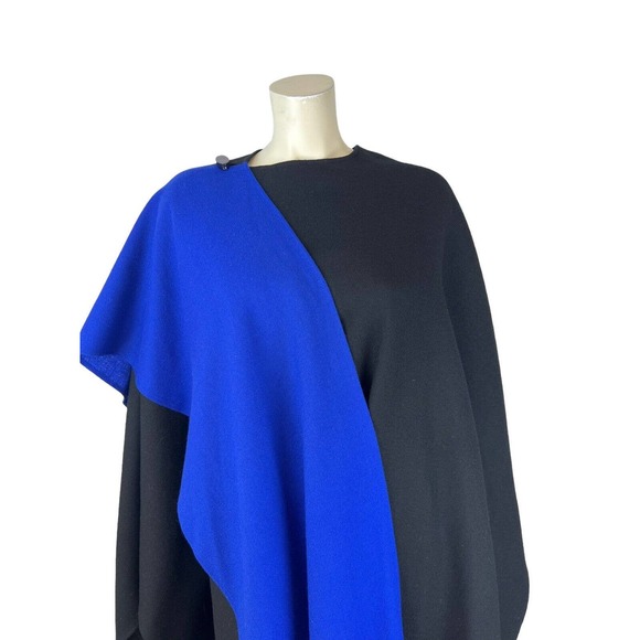 Vintage Cest Simone Black Blue Cape Cloak Coat Wool Fur Tails Trim Long Scarf - Picture 5 of 11